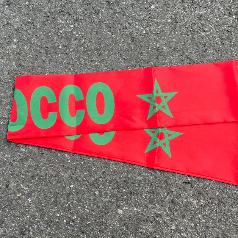 Aerlxemrbrae 14*130cm Morocco Scarf Double Side Printing 100% Polyester Football Soccer Fans National flag