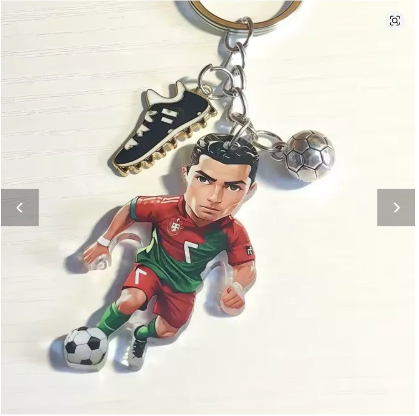 2D Soccer Player Keychain C Ronaldo Pendant Football Star Flat Acrylic Ornament Charms Hanging Decora for Car Bags Festive Gift