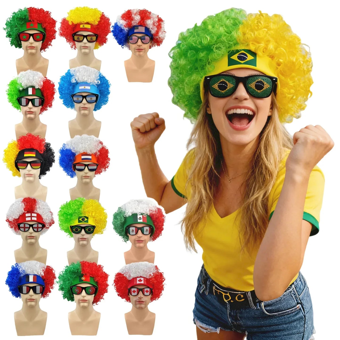 2pcs/set Football Fans Caps Costume Party Wig Decor Supplies Cosplay Headdress for Kids Adults, Perfect For Cheering The Game