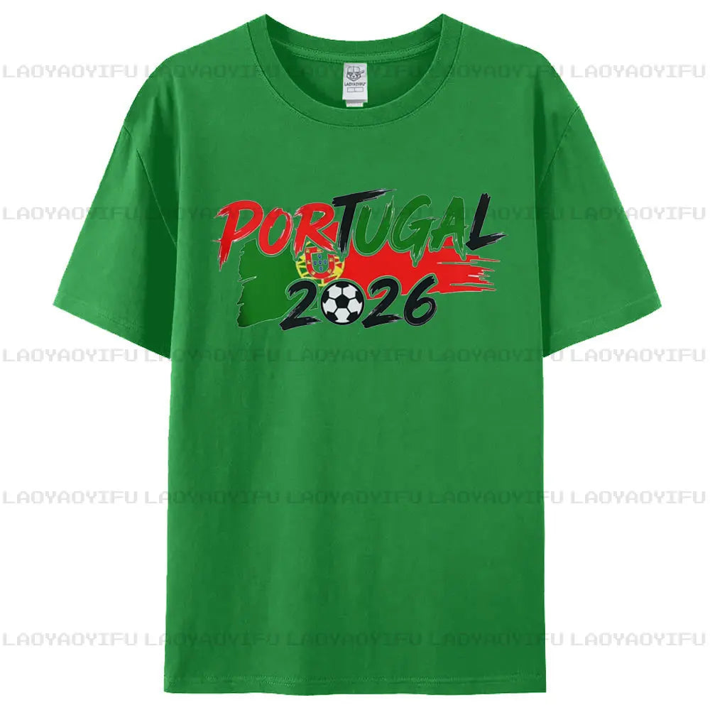 Portugal 2026 Patriotic Soccer Fan T-Shirt Brushstroke Flag Colors Football Graphic Tee Men Women Fashion Crewneck Cotton Tops