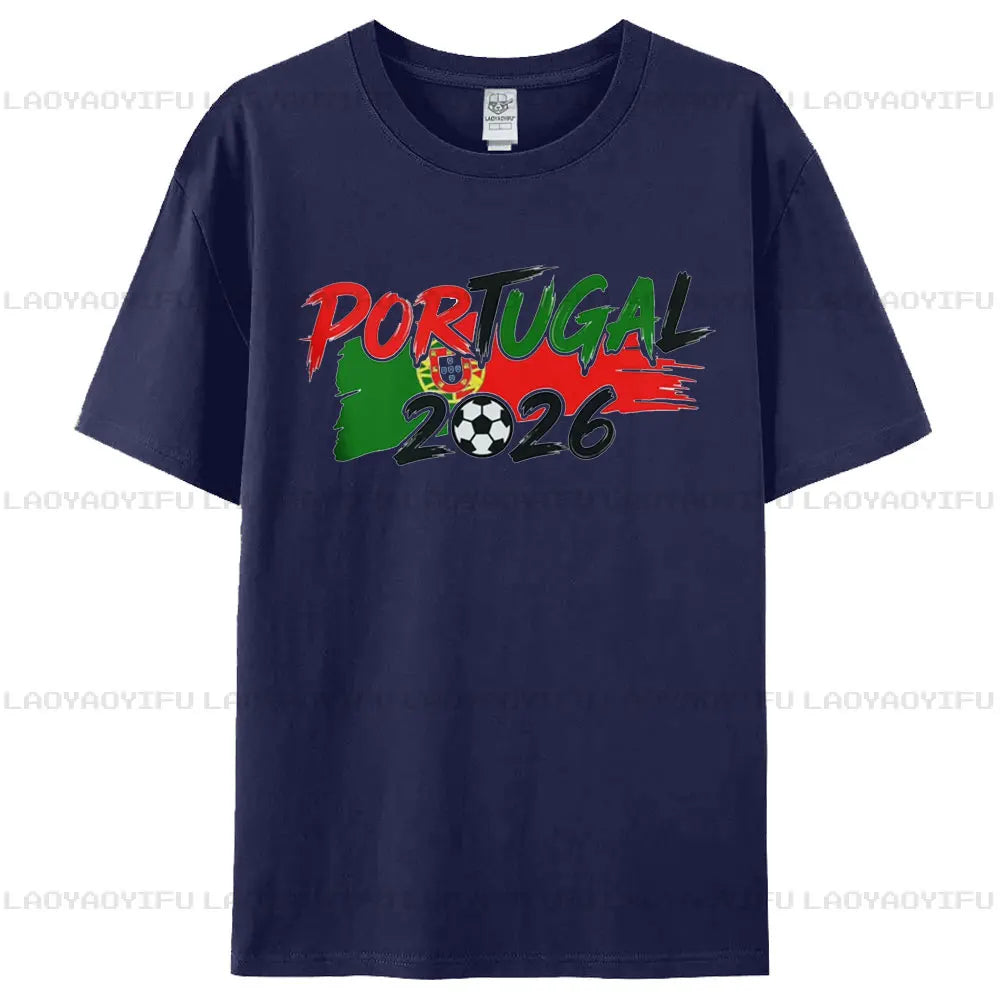 Portugal 2026 Patriotic Soccer Fan T-Shirt Brushstroke Flag Colors Football Graphic Tee Men Women Fashion Crewneck Cotton Tops