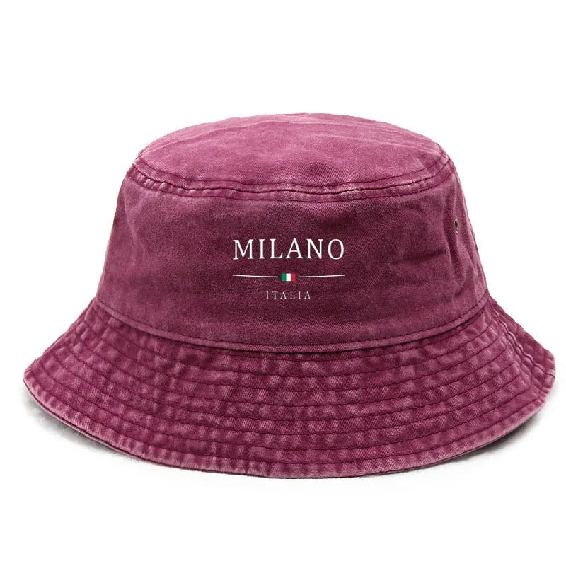 Cotton Washed Bucket Hat Milano Design Vintage Distressed Fisherman Cap Retro Unisex Sun Hat for Calcio Football Fan Travel Gift