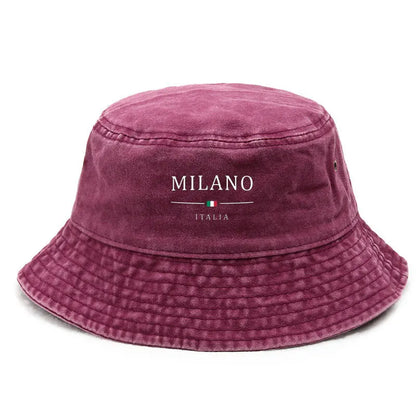 Cotton Washed Bucket Hat Milano Design Vintage Distressed Fisherman Cap Retro Unisex Sun Hat for Calcio Football Fan Travel Gift