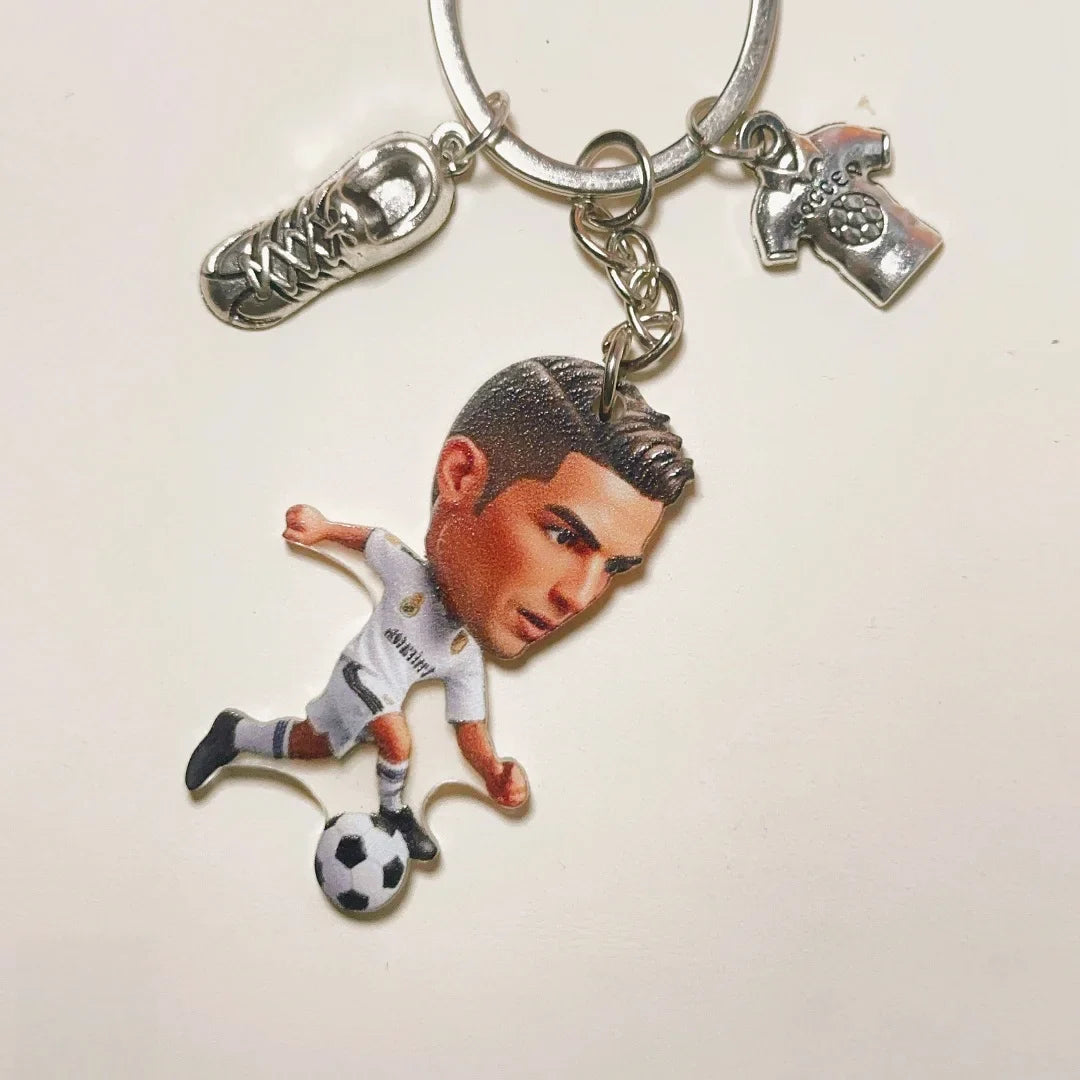 2D Soccer Player Keychain C Ronaldo Pendant Football Star Flat Acrylic Ornament Charms Hanging Decora for Car Bags Festive Gift