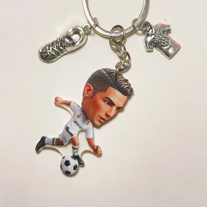 2D Soccer Player Keychain C Ronaldo Pendant Football Star Flat Acrylic Ornament Charms Hanging Decora for Car Bags Festive Gift