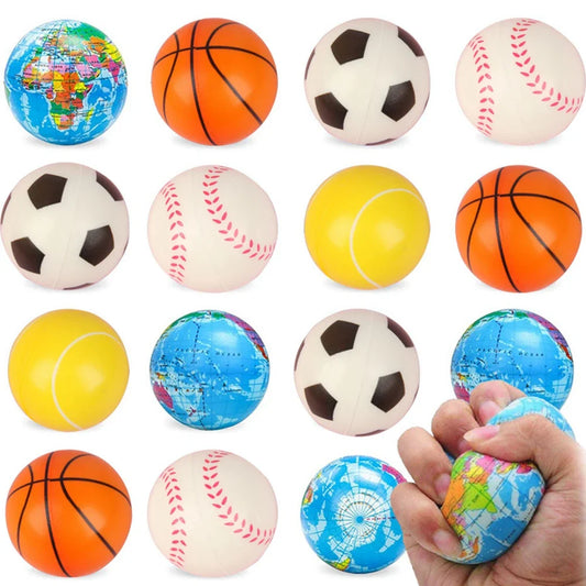 5/18PCS Globe Squeeze Balls 2.3 Inch World Earth Baseballs Basketball Football Tennis Stress Relief Balls Foam Toys Party Favors