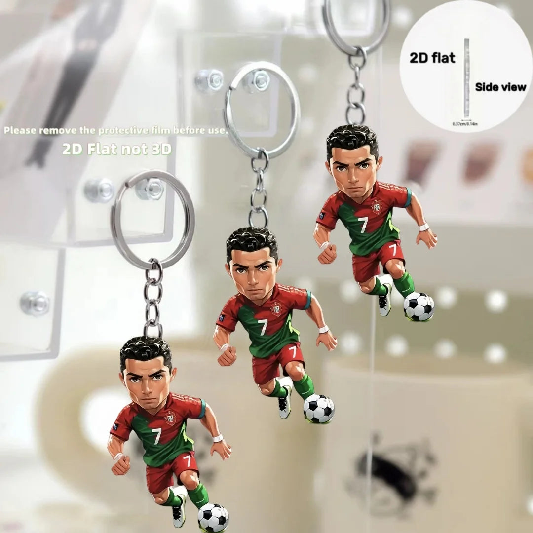 2D Soccer Player Keychain C Ronaldo Pendant Football Star Flat Acrylic Ornament Charms Hanging Decora for Car Bags Festive Gift