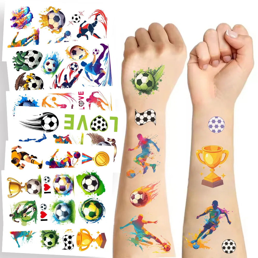 10Sheets Football Soccer Temporary Tattoos Makeup Body Stickers for Boys Sports Designs Fun Birthday Party Decorations