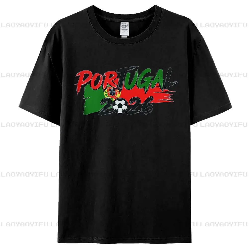 Portugal 2026 Patriotic Soccer Fan T-Shirt Brushstroke Flag Colors Football Graphic Tee Men Women Fashion Crewneck Cotton Tops