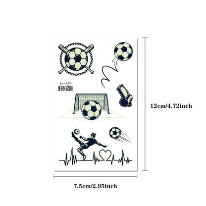 10pcs Soccer Green Luminous Glow In The Dark Waterproof Temporary Tattoo Stickers Face Football Match Arm Body Art Fake Tattoos