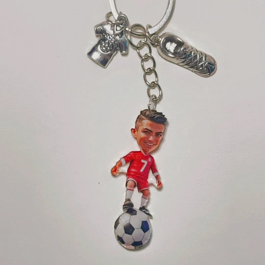 2D Soccer Player Keychain C Ronaldo Pendant Football Star Flat Acrylic Ornament Charms Hanging Decora for Car Bags Festive Gift