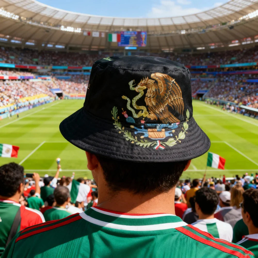 Mexico Flag Emblem Bucket Hat Verde Blanco Rojo Mexican Culture Unisex Summer Sun Hat Patriotic Fiesta Soccer Fan Accessory