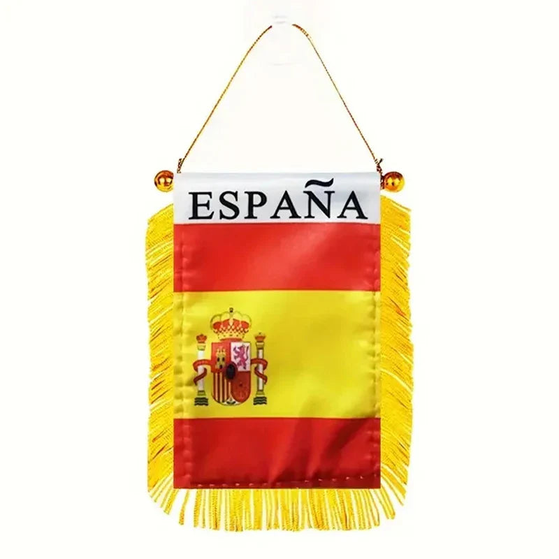 aerxemrbrae  8*12cm  Car Window Decoration Polyester  Spanish Hanging pennant Flags      Spain Mini Pennant