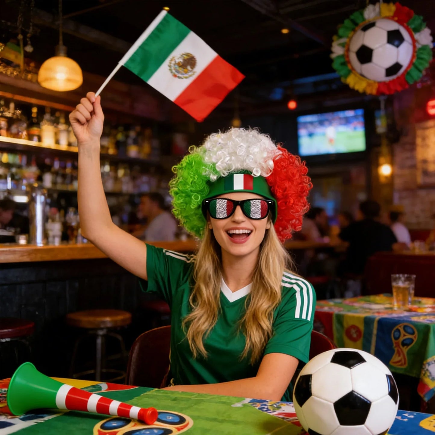 2pcs/set Football Fans Caps Costume Party Wig Decor Supplies Cosplay Headdress for Kids Adults, Perfect For Cheering The Game