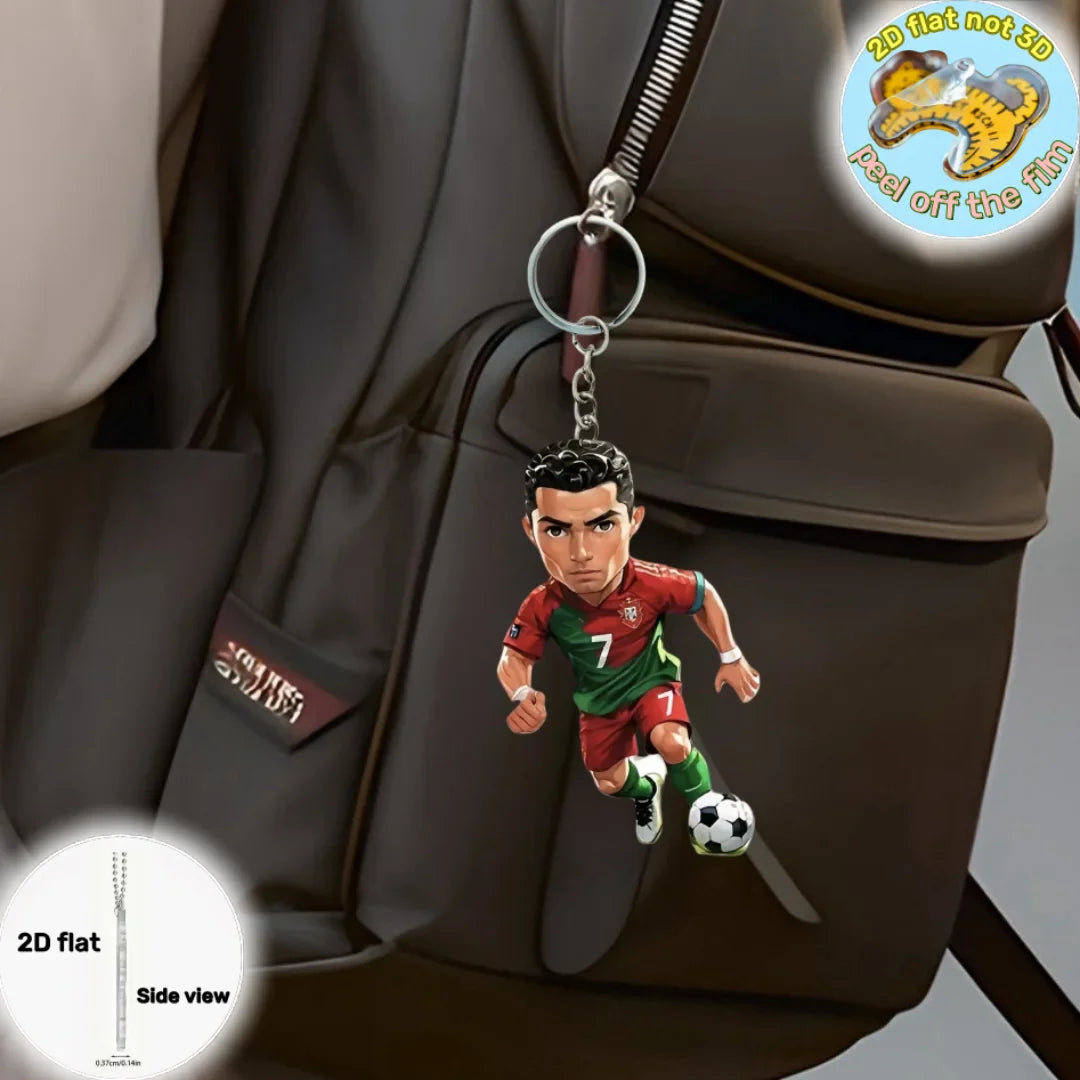 2D Soccer Player Keychain C Ronaldo Pendant Football Star Flat Acrylic Ornament Charms Hanging Decora for Car Bags Festive Gift