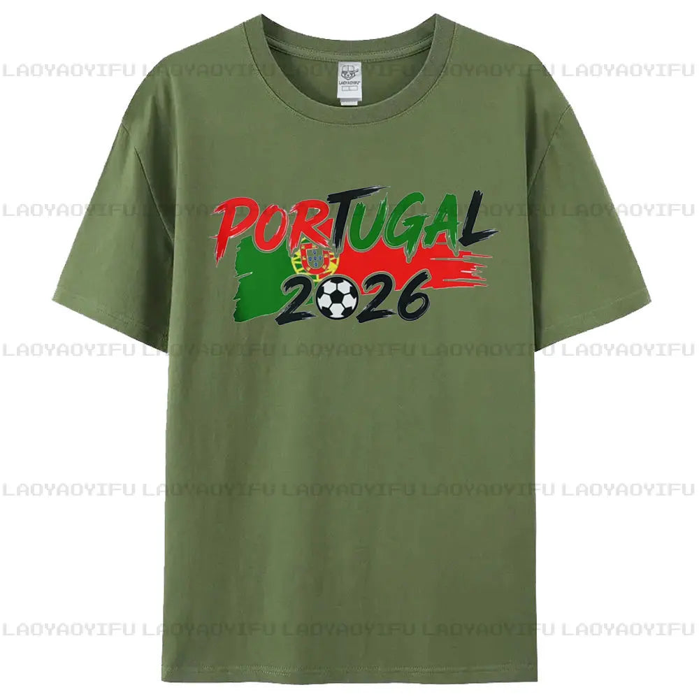 Portugal 2026 Patriotic Soccer Fan T-Shirt Brushstroke Flag Colors Football Graphic Tee Men Women Fashion Crewneck Cotton Tops