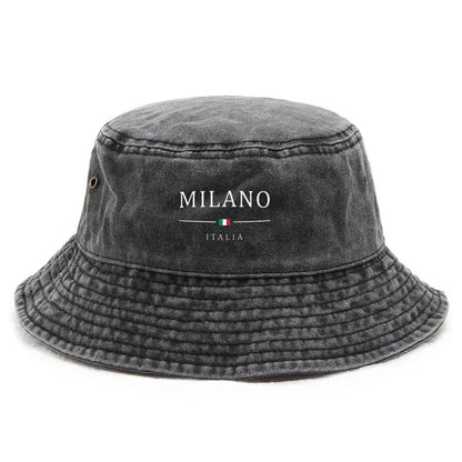 Cotton Washed Bucket Hat Milano Design Vintage Distressed Fisherman Cap Retro Unisex Sun Hat for Calcio Football Fan Travel Gift