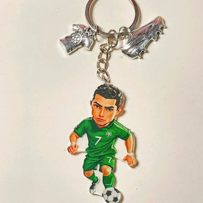 2D Soccer Player Keychain C Ronaldo Pendant Football Star Flat Acrylic Ornament Charms Hanging Decora for Car Bags Festive Gift
