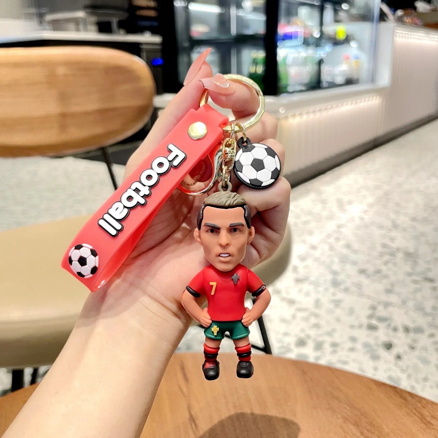 Football Star Ronaldo Figure Keychain Jewelry Bag Pendent Keyring Collection Doll Car Ornaments Key Accessories Souvenirs Gifts