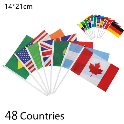 14X21cm 48 Countries Hanging Flags with Plastic Pole Double Sided Polyester Printing National Parade Flags for Football Game