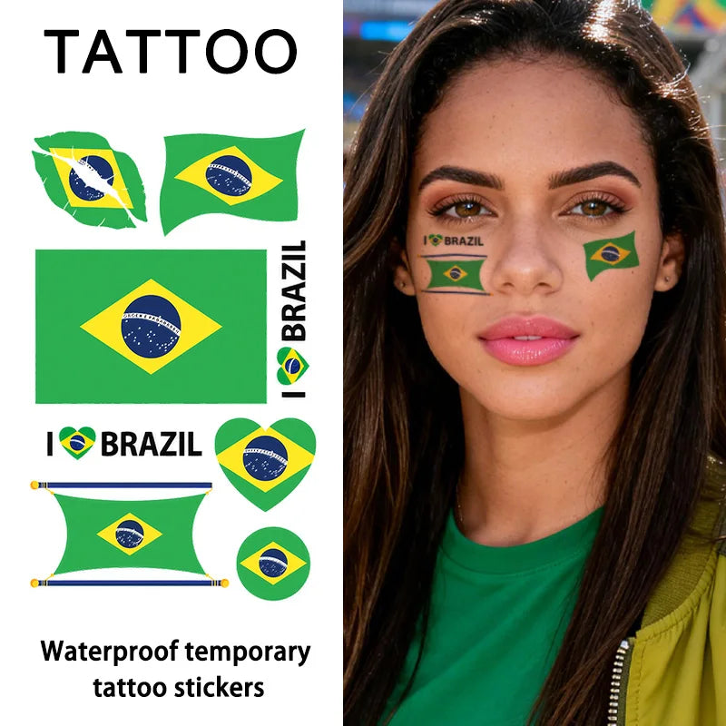 Brazil Flag Temporary Tattoo Sticker, Long-lasting and Waterproof, Festival, Football, Soccer Fan Face Stickers, Arm, Face