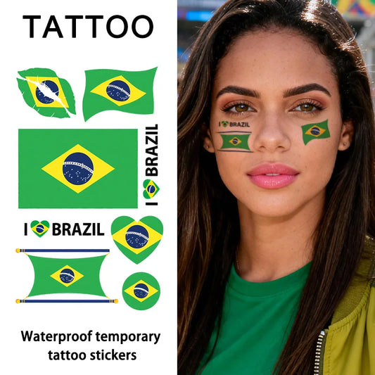 Brazil Flag Temporary Tattoo Sticker, Long-lasting and Waterproof, Festival, Football, Soccer Fan Face Stickers, Arm, Face