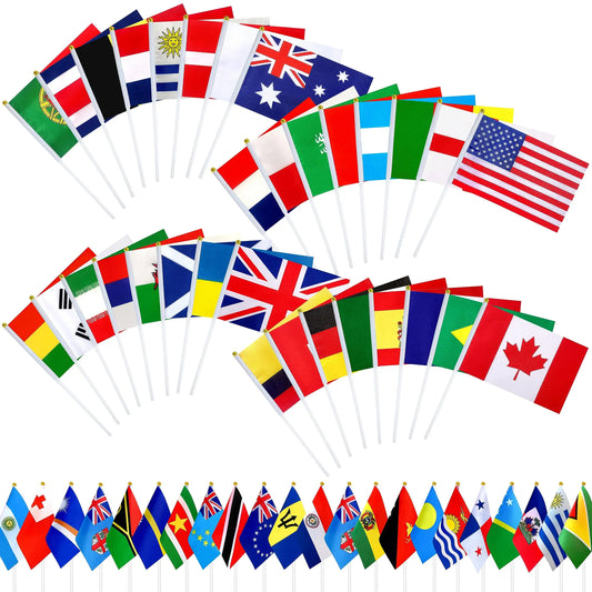 14X21cm 48 Countries Hanging Flags with Plastic Pole Double Sided Polyester Printing National Parade Flags for Football Game