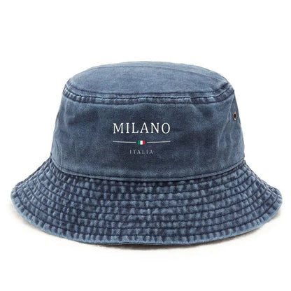 Cotton Washed Bucket Hat Milano Design Vintage Distressed Fisherman Cap Retro Unisex Sun Hat for Calcio Football Fan Travel Gift