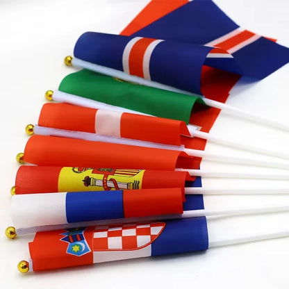14X21cm 48 Countries Hanging Flags with Plastic Pole Double Sided Polyester Printing National Parade Flags for Football Game
