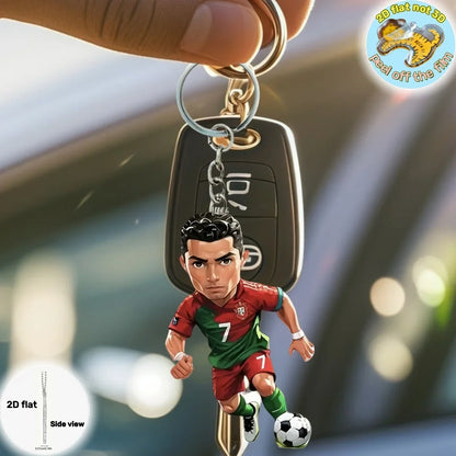 2D Soccer Player Keychain C Ronaldo Pendant Football Star Flat Acrylic Ornament Charms Hanging Decora for Car Bags Festive Gift