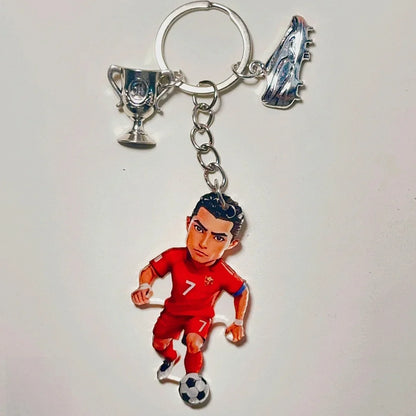 2D Soccer Player Keychain C Ronaldo Pendant Football Star Flat Acrylic Ornament Charms Hanging Decora for Car Bags Festive Gift