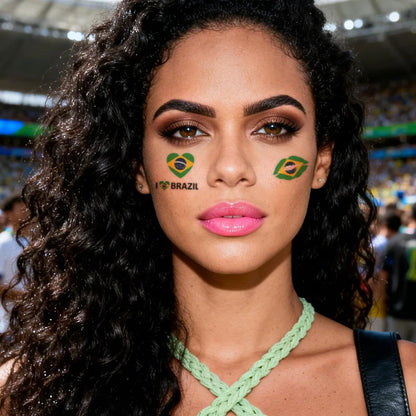 Brazil Flag Temporary Tattoo Sticker, Long-lasting and Waterproof, Festival, Football, Soccer Fan Face Stickers, Arm, Face