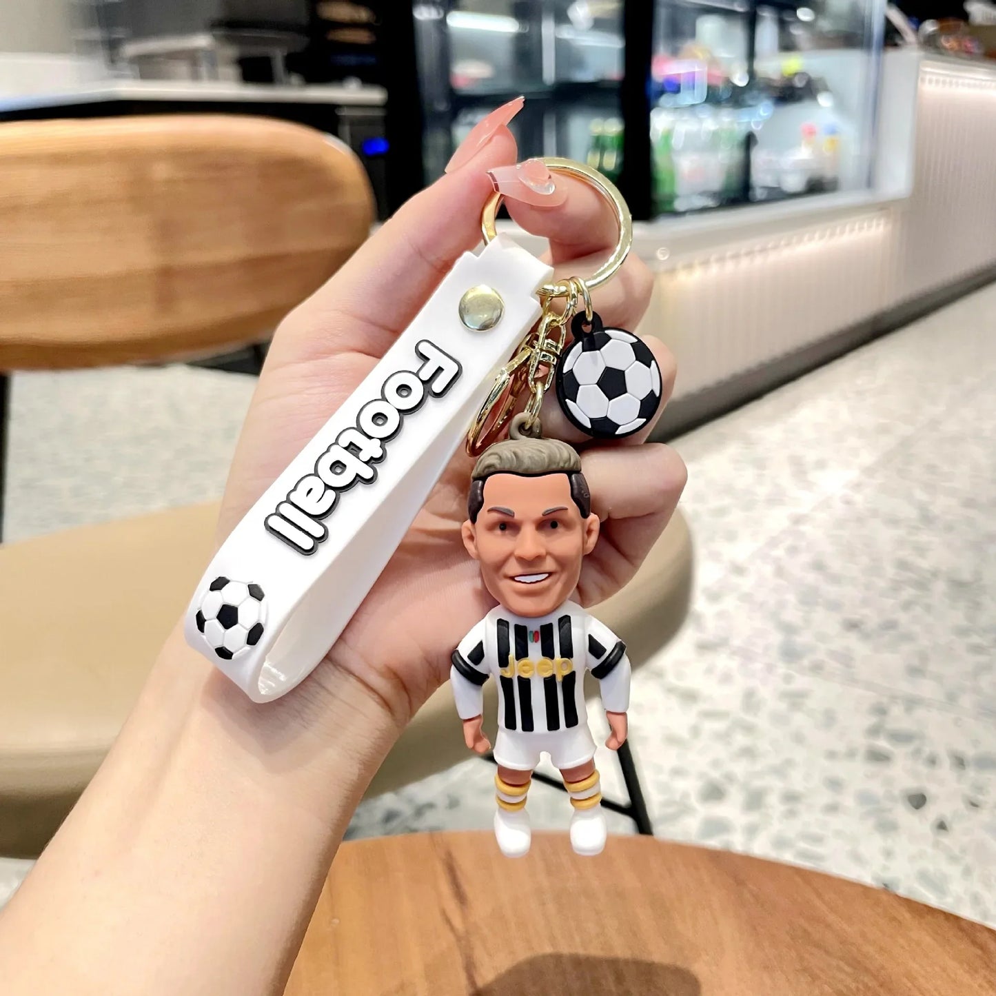 Football Star Ronaldo Figure Keychain Jewelry Bag Pendent Keyring Collection Doll Car Ornaments Key Accessories Souvenirs Gifts