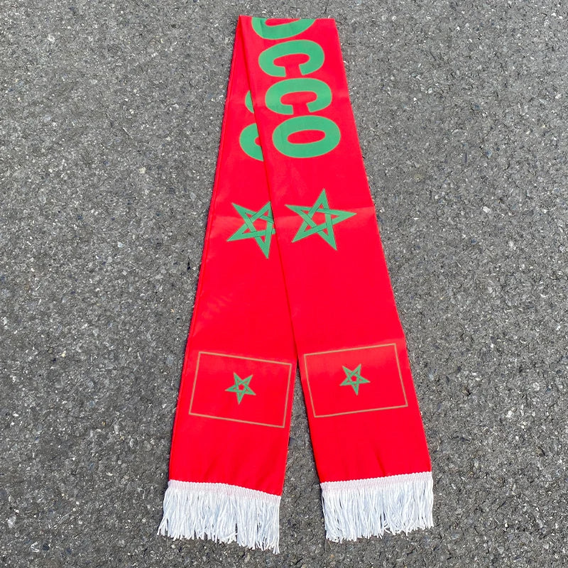 Aerlxemrbrae 14*130cm  Morocco Scarf  Double Side Printing 100% Polyester Football Soccer Fans National flag