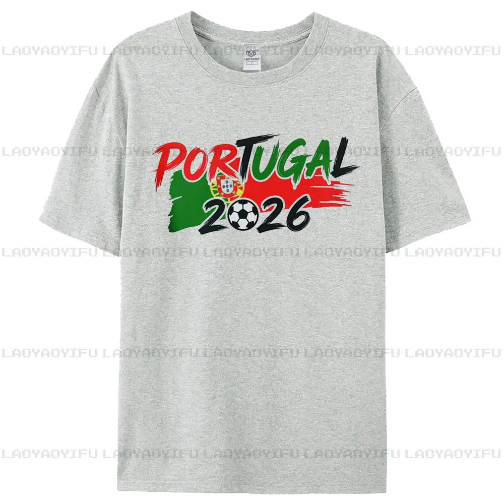 Portugal 2026 Patriotic Soccer Fan T-Shirt Brushstroke Flag Colors Football Graphic Tee Men Women Fashion Crewneck Cotton Tops