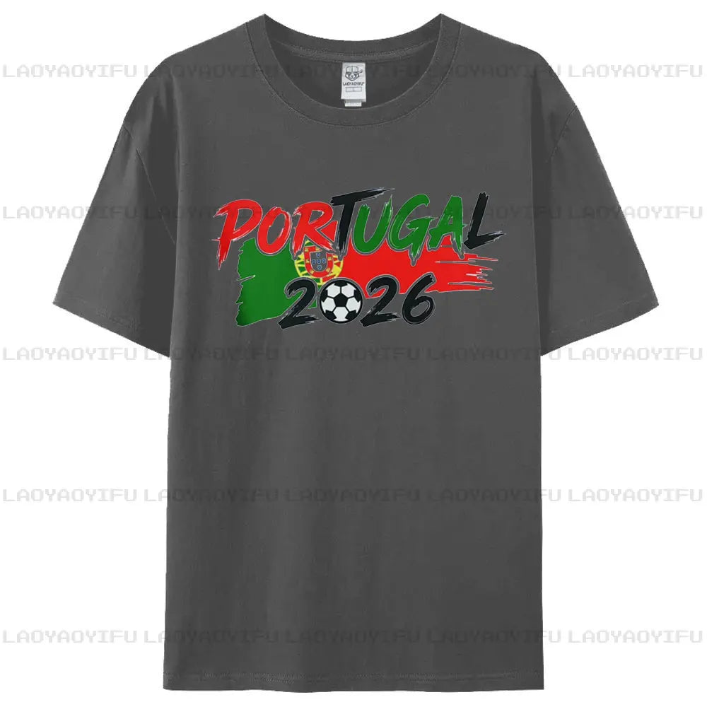 Portugal 2026 Patriotic Soccer Fan T-Shirt Brushstroke Flag Colors Football Graphic Tee Men Women Fashion Crewneck Cotton Tops