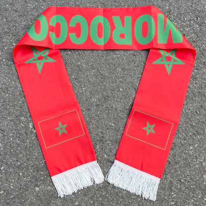 Aerlxemrbrae 14*130cm  Morocco Scarf  Double Side Printing 100% Polyester Football Soccer Fans National flag