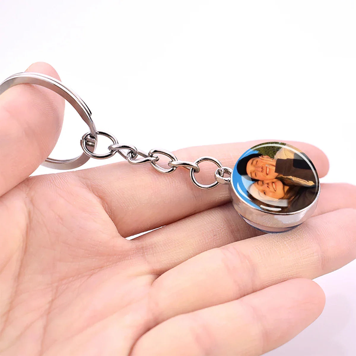 Customized Keychains Personalized Custom Photo Picture Glass Ball Double Sided Pendant Key Chain Luminous Keyring Jewelry Gift