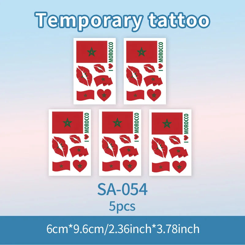 Morocco Flag Temporary Tattoo Sticker, Long-lasting and Waterproof, Festival, Football, Soccer Fan Face Stickers, Arm, Face